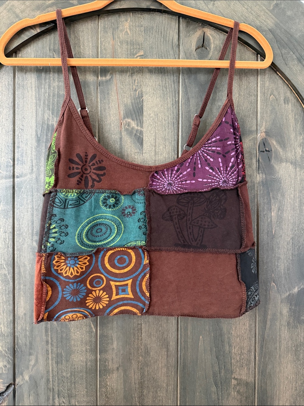 Boho Patchwork Spaghetti Strap Crop Top